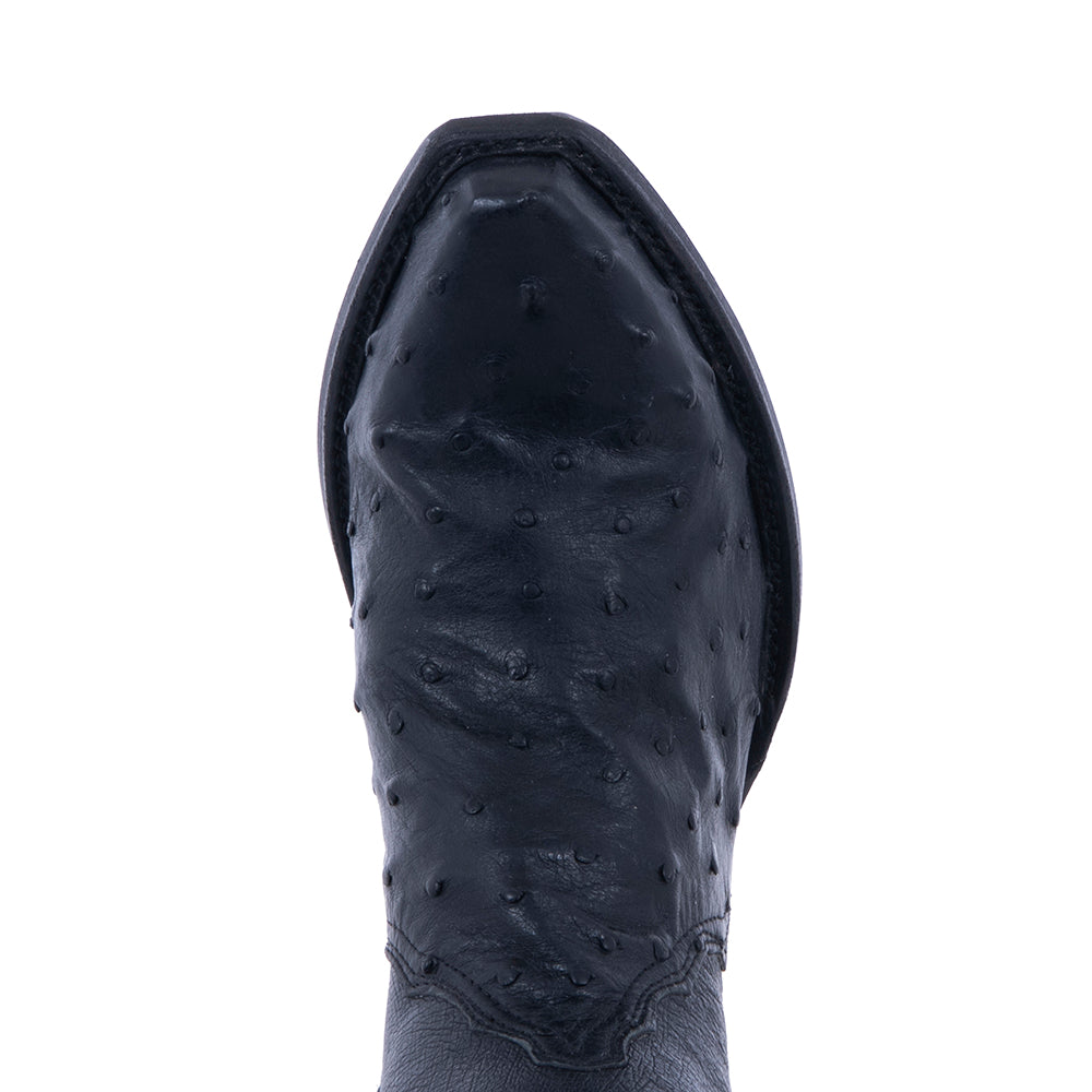 Ladies Black Ostrich Orange Trim Short Cowboy Boots