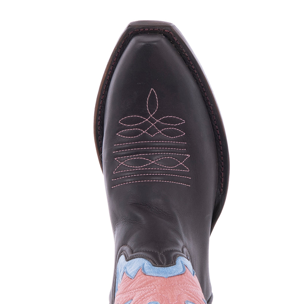 Ladies Brown Aniline and Smooth Ostrich Indigo Cowboy Boots