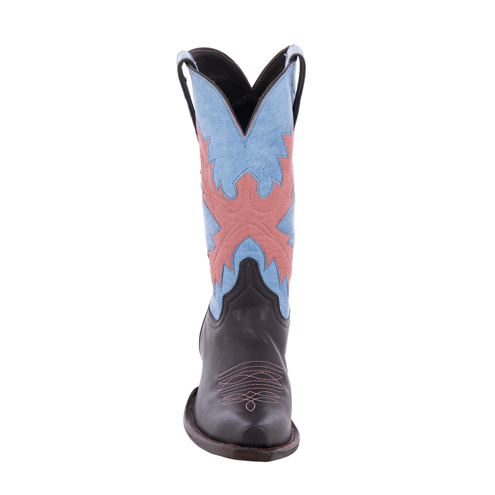 Ladies Brown Aniline and Smooth Ostrich Indigo Cowboy Boots