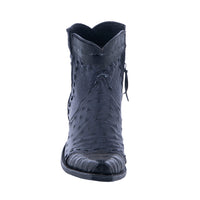 Ladies Navy Ostrich and Black Caiman Short Boots