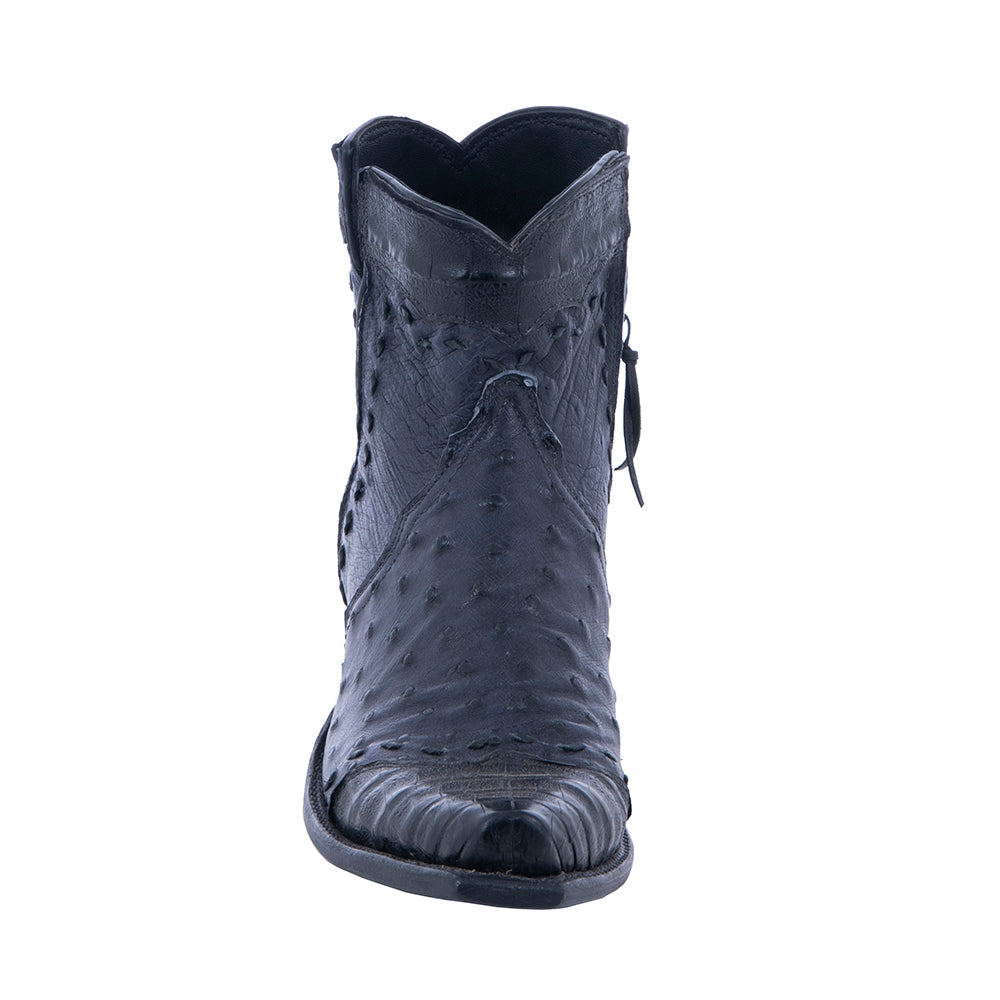 Ladies Navy Ostrich and Black Caiman Short Boots
