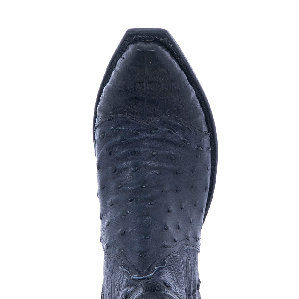 Ladies Navy Ostrich and Black Caiman Short Boots