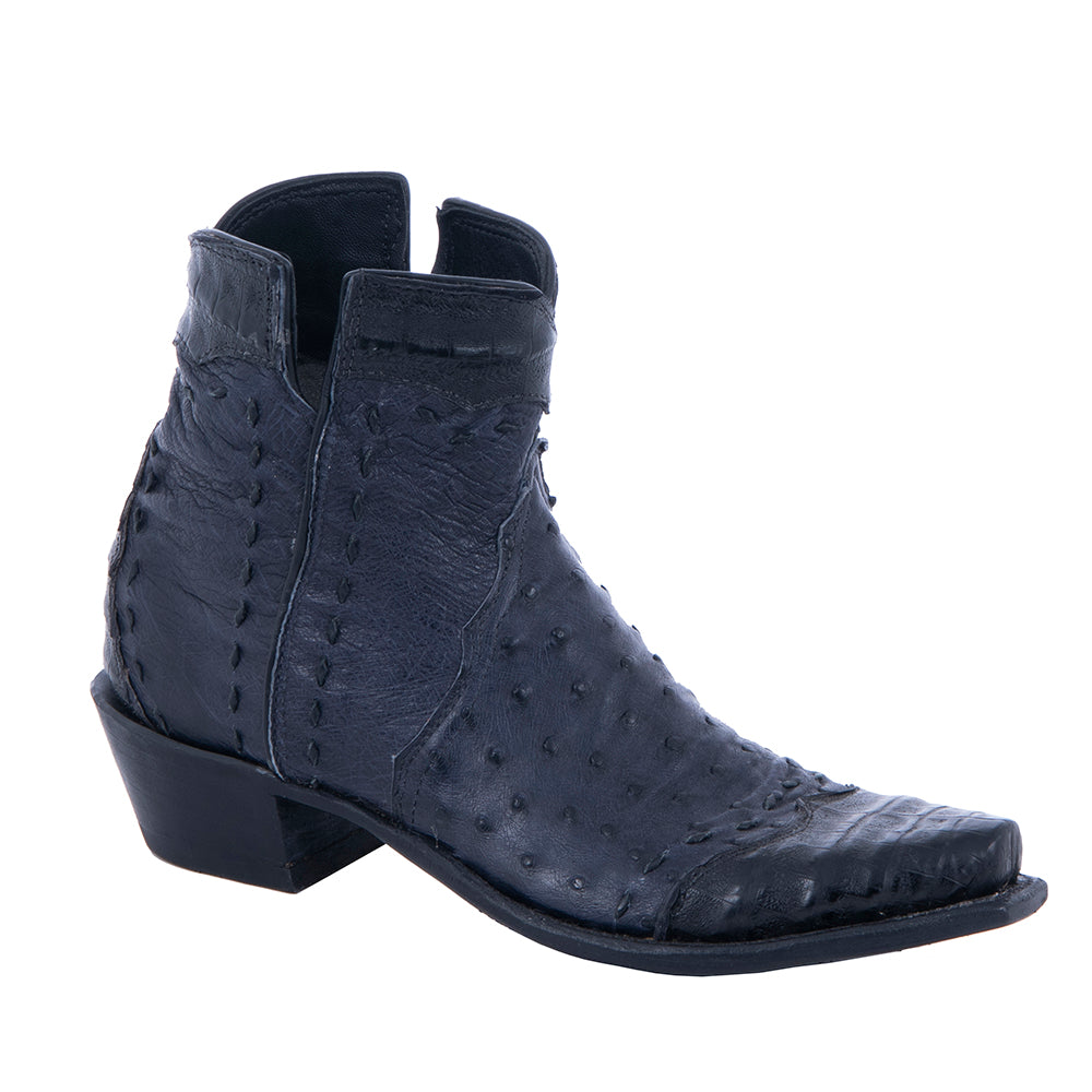 Ladies Navy Ostrich and Black Caiman Short Boots