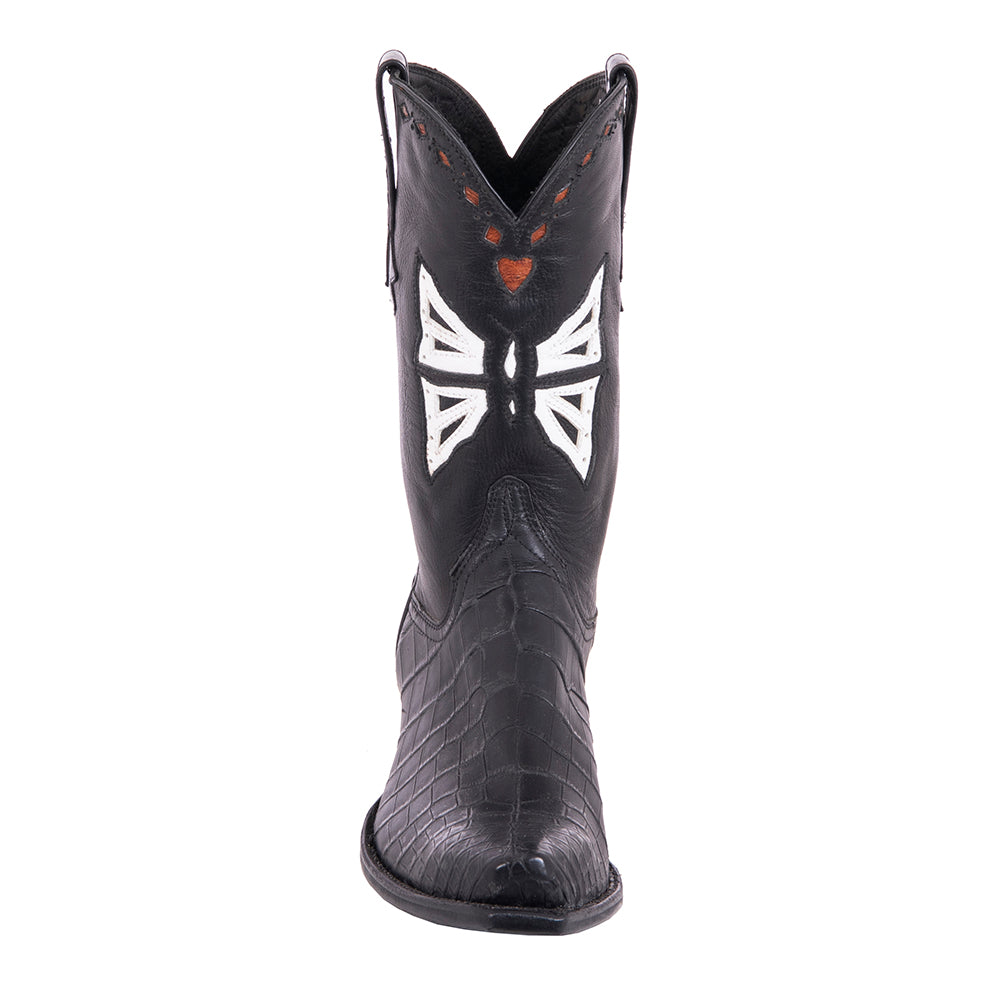 Ladies 12" Black Gator Butterfly Cowboy Boots