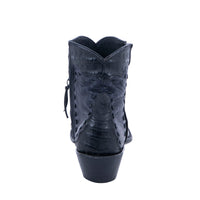 Ladies Navy Ostrich and Black Caiman Short Boots