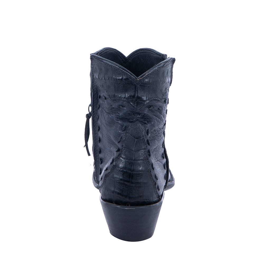 Ladies Navy Ostrich and Black Caiman Short Boots
