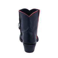 Ladies Black Ostrich Orange Trim Short Cowboy Boots