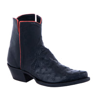 Ladies Black Ostrich Orange Trim Short Cowboy Boots