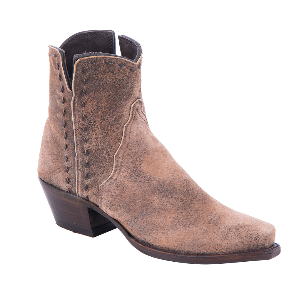 Ladies Short Mocha Lamb Buckstitch Boots