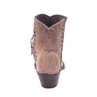 Ladies Short Mocha Lamb Buckstitch Boots