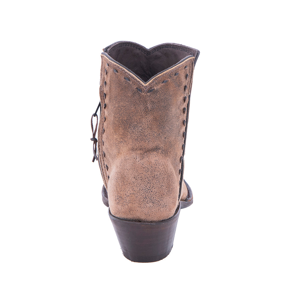 Ladies Short Mocha Lamb Buckstitch Boots