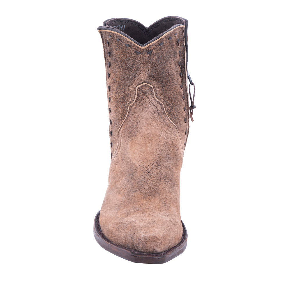 Ladies Short Mocha Lamb Buckstitch Boots