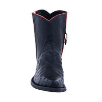 Ladies Black Ostrich Orange Trim Short Cowboy Boots