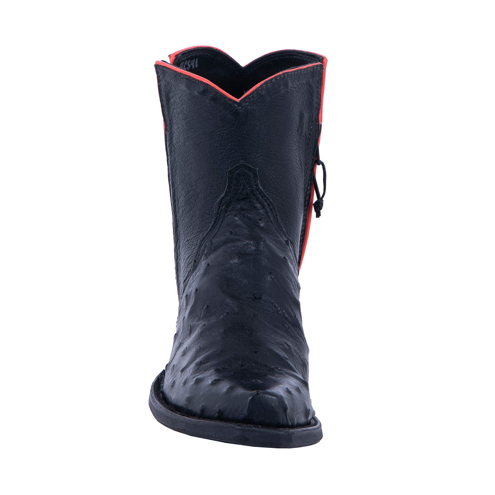 Ladies Black Ostrich Orange Trim Short Cowboy Boots