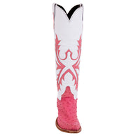 Ladies 17" Pink Ostrich White Kidskin Old Nugget Cowboy Boot