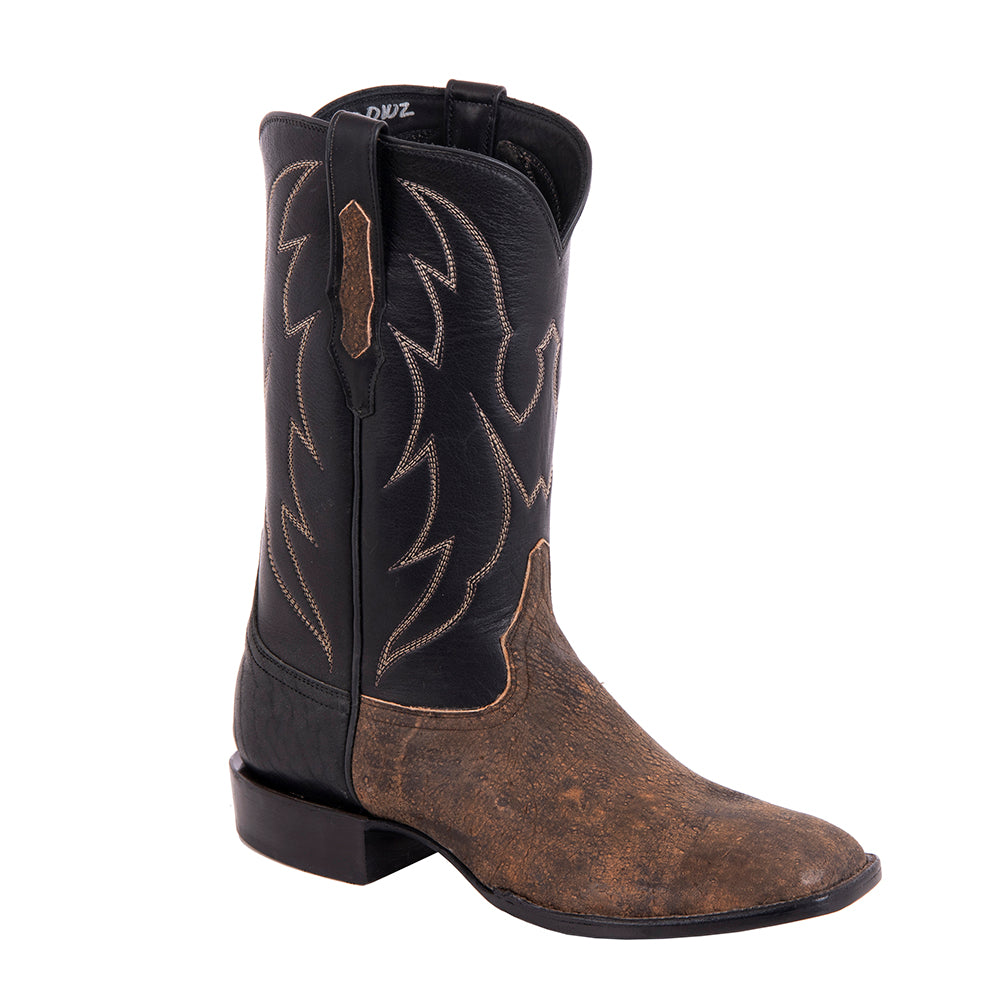 Men's 12" Tan Giraffe and Black Aniline Crown Cowboy Boot