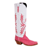 Ladies 17" Pink Ostrich White Kidskin Old Nugget Cowboy Boot