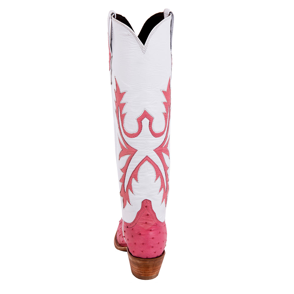 Ladies 17" Pink Ostrich White Kidskin Old Nugget Cowboy Boot