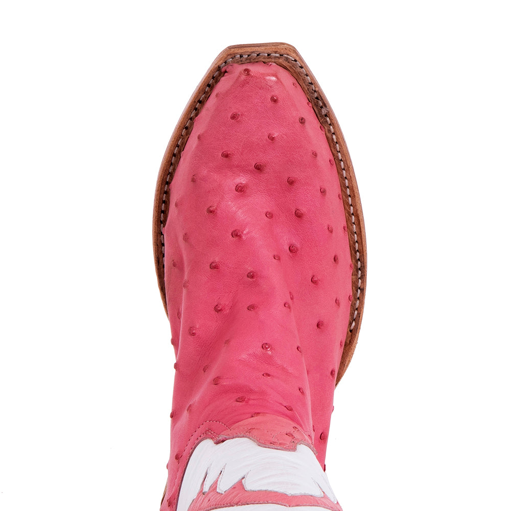 Ladies 17" Pink Ostrich White Kidskin Old Nugget Cowboy Boot