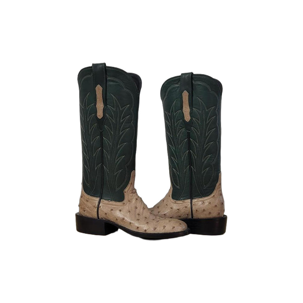 LADIES 13-2 MINK FQ OSTRICH RENASIANCE GREEN WINN STITCH COWBOY BOOT
