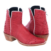 Ladies Red Ostrich Buckstitched Short Boots