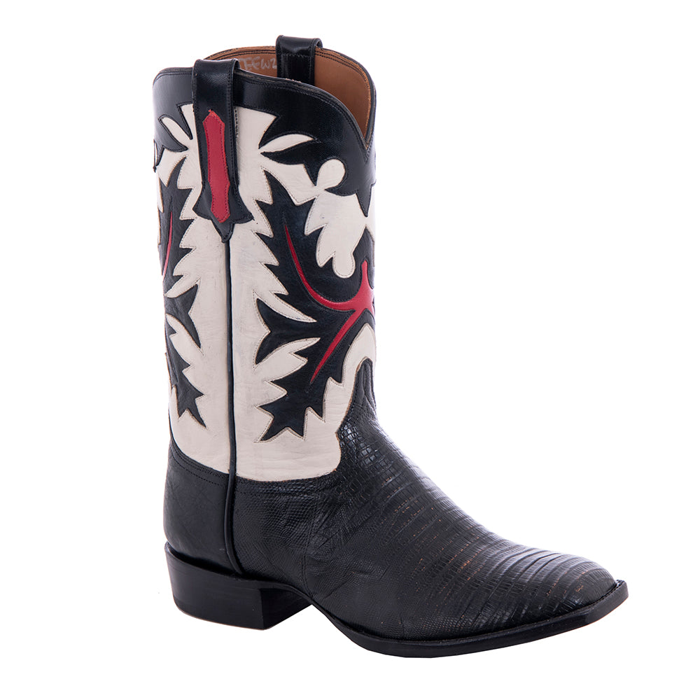 Men's 12" Tan Distress Lizard Bone Old Nugget Cowboy Boot
