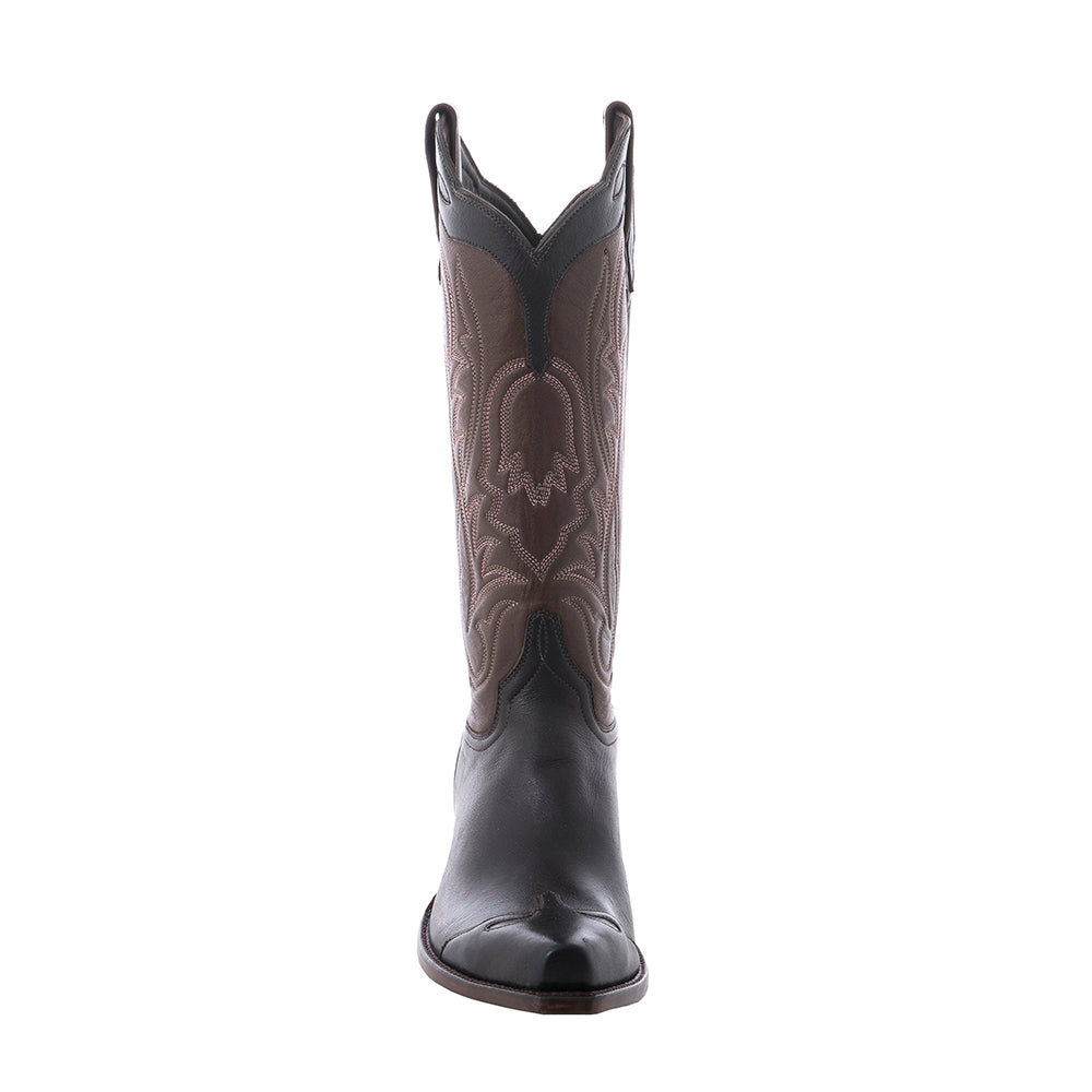 Ladies Black and Brown Aniline Tulip Stitch Cowboy Boots