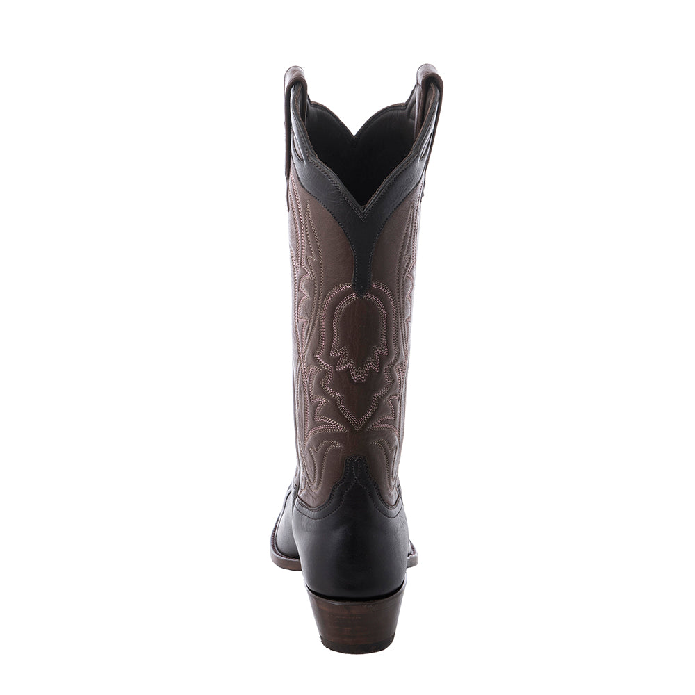 Ladies Black and Brown Aniline Tulip Stitch Cowboy Boots