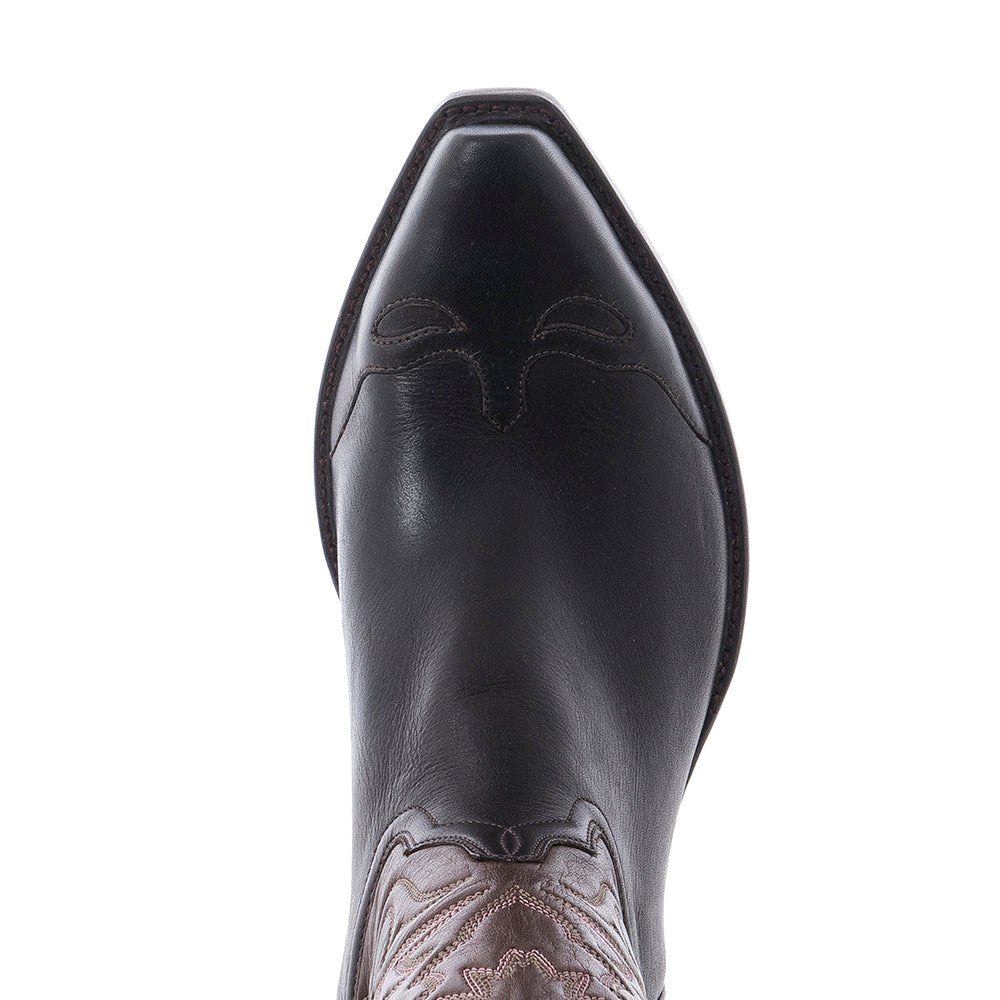 Ladies Black and Brown Aniline Tulip Stitch Cowboy Boots