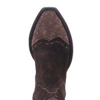 Ladies Chocolate Brown Roughout Alligator Tipped Short Boots