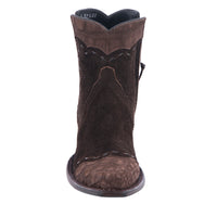 Ladies Chocolate Brown Roughout Alligator Tipped Short Boots