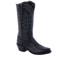 Ladies 13” Black Aniline with White Winn Stitch and Toe Bug Cowboy Boot