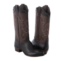 Ladies Black and Brown Aniline Tulip Stitch Cowboy Boots