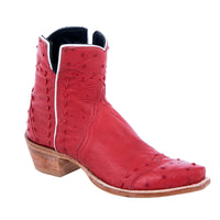 Ladies Red Ostrich Buckstitched Short Boots