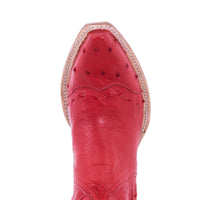 Ladies Red Ostrich Buckstitched Short Boots