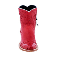 Ladies Red Ostrich Buckstitched Short Boots