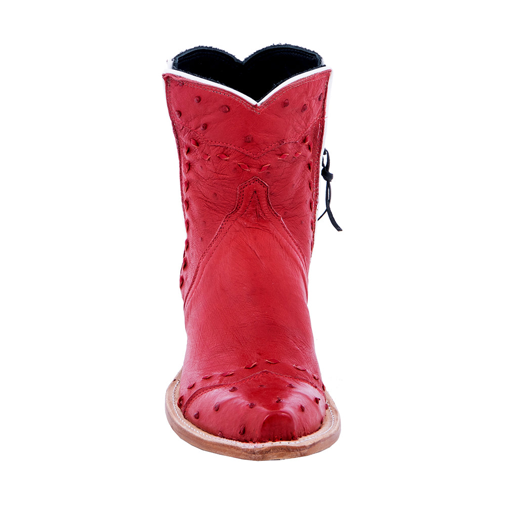 Ladies Red Ostrich Buckstitched Short Boots