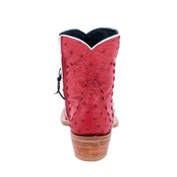 Ladies Red Ostrich Buckstitched Short Boots
