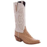 Ladies 14" Natural Full Quill Ostrich Bone Kidskin Swan Cowboy Boot