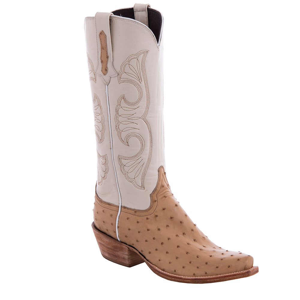Ladies 14" Natural Full Quill Ostrich Bone Kidskin Swan Cowboy Boot