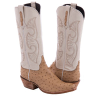 Ladies 14" Natural Full Quill Ostrich Bone Kidskin Swan Cowboy Boot