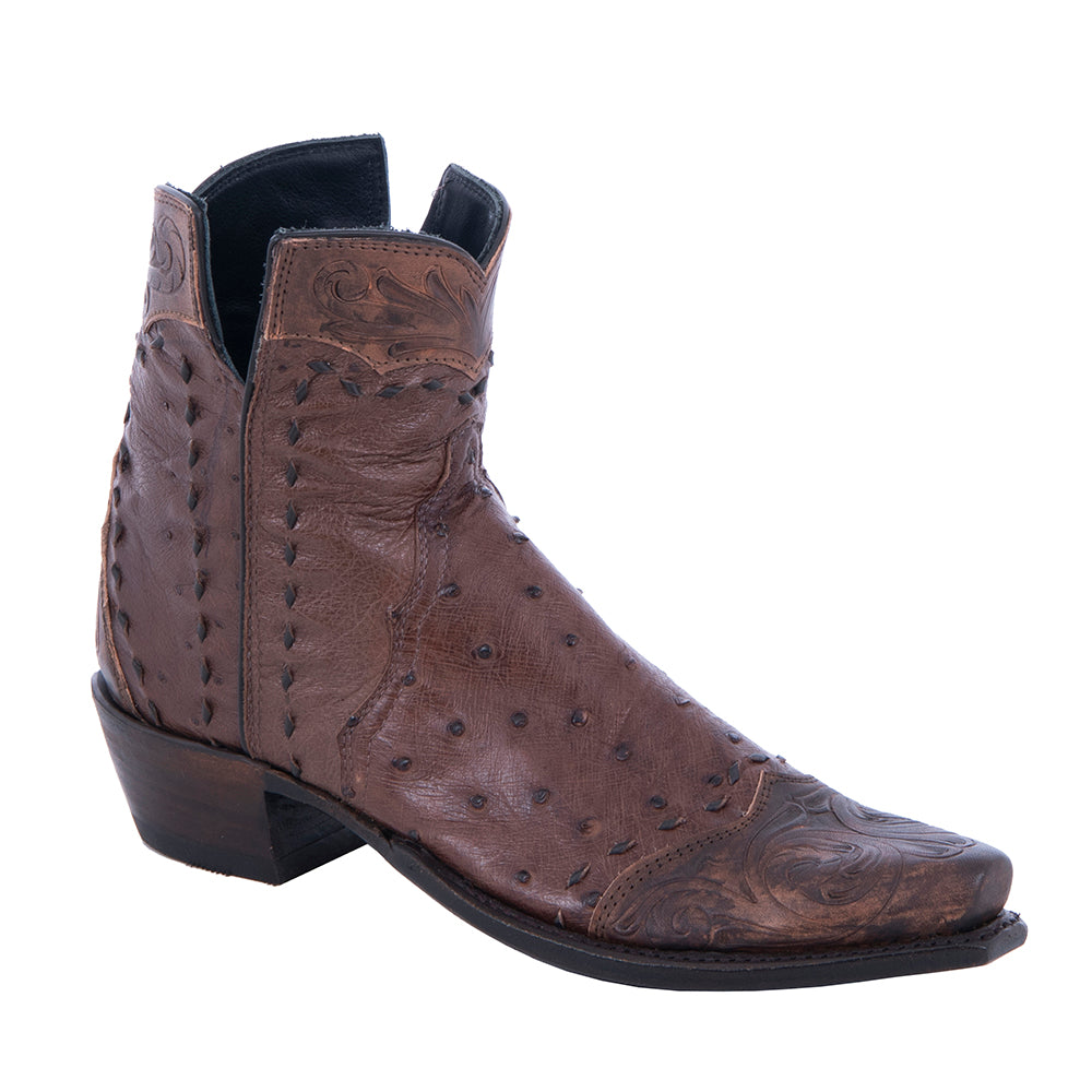 Ladies Antique Kango and Ostrich Hand Tooled Short Boot