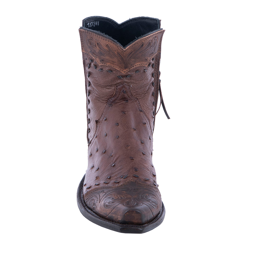 Ladies Antique Kango and Ostrich Hand Tooled Short Boot