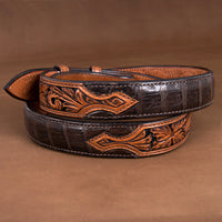 1 1/4" Chocolate Caiman Belt with Antique Brown Billets