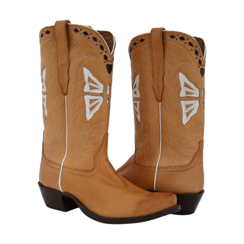 FS LADIES COWBOY 12-2 PEARWOOD KIDSKIN BUTTERFLY INLAY 9.5 C