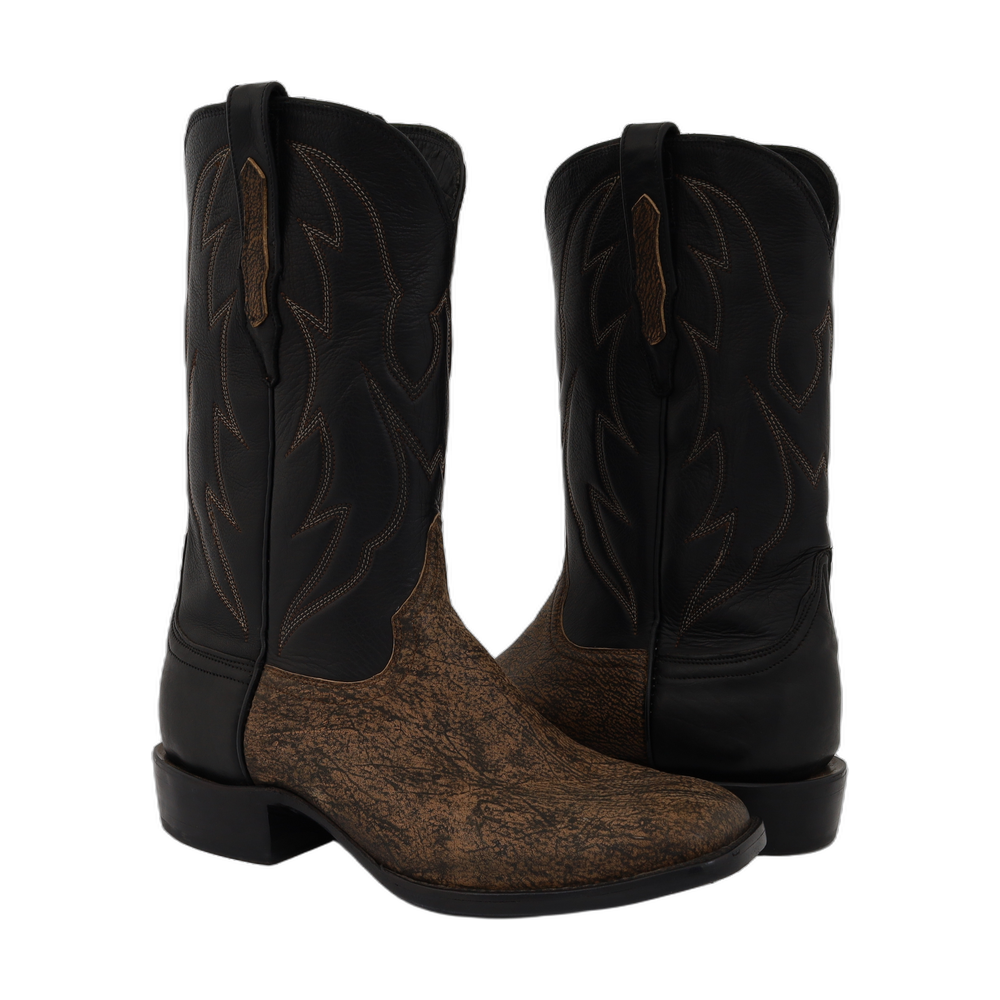 FS MEN'S 12-2 TAN GIRAFFE BLACK ANILINE CROWN COWBOY BOOT 9 EE