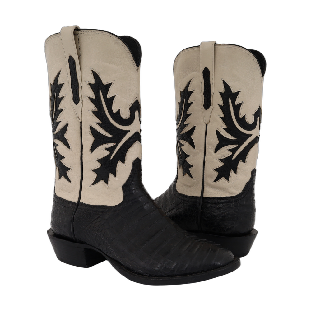 FS MEN'S BLACK NILE WHITE FINESSE FERN BK SMO OST INLAY COWBOY BOOT 12.5 EE