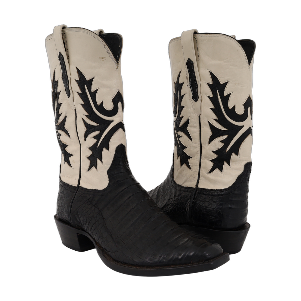 FS MEN'S BLACK NILE WHITE FINESSE FERN BK SMO OST INLAY COWBOY BOOT 12.5 EE