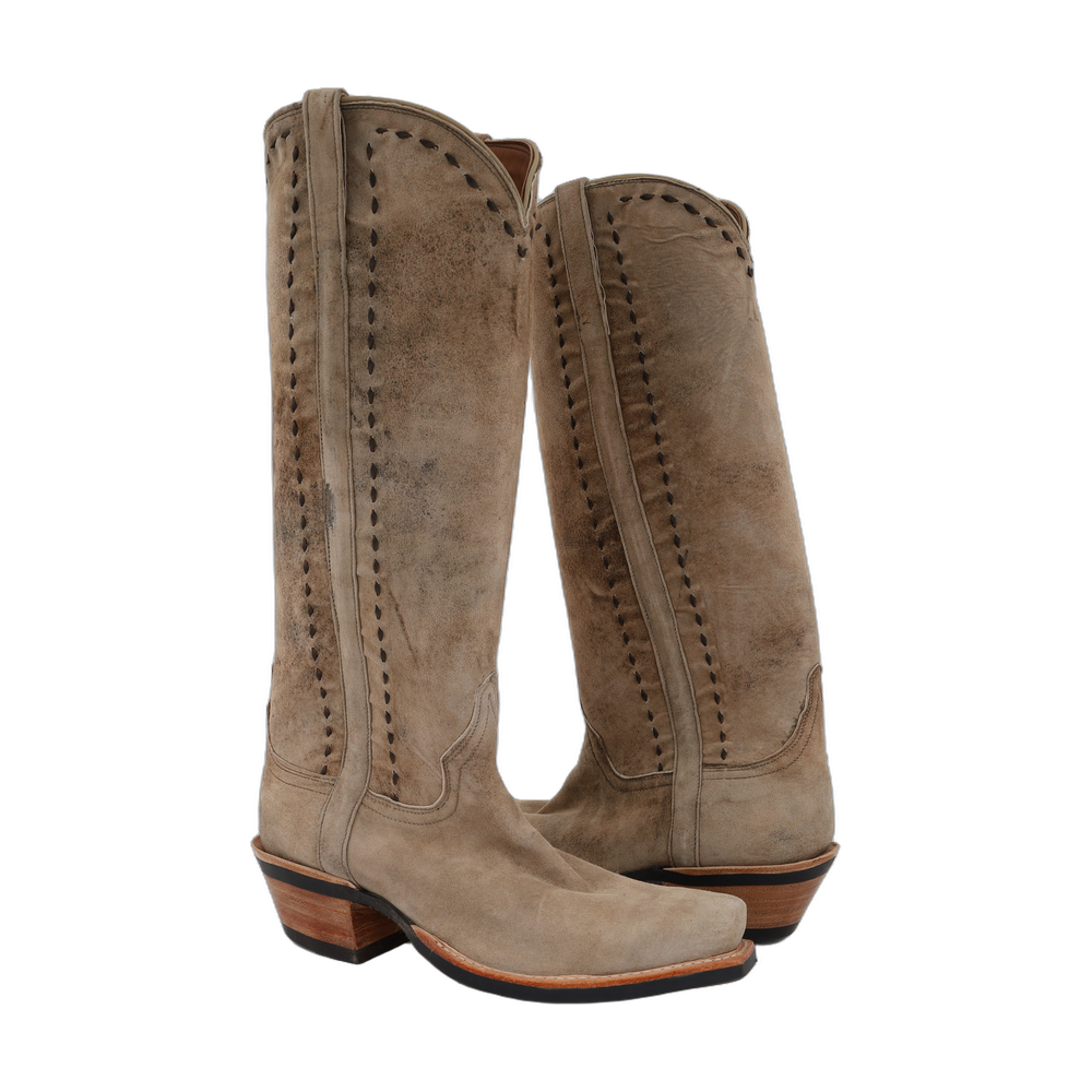 6.5 C LADIES 15-2 CREME BREAK COVERED SIDE SEAM 1/2 BROWN BUCKSTITCH COWBOY BOOT 6.5 C