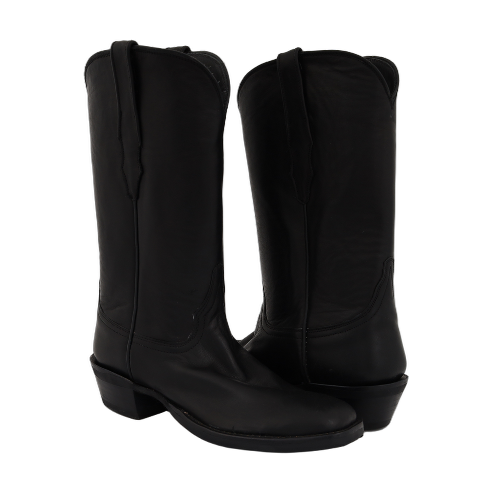 FACTORY SECOND LADIES 12-2 BLACK ANILINE COWBOY BOOT W/MINI VIBRIM 8 C